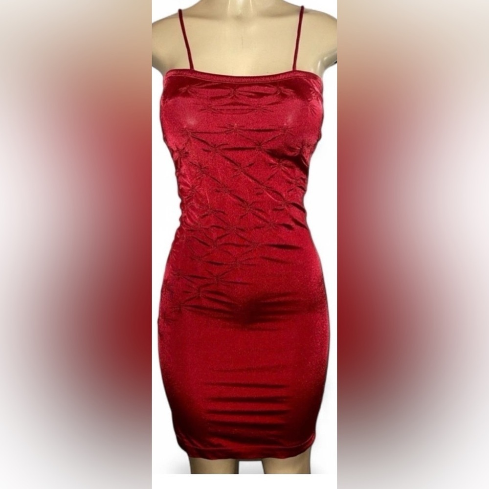Wolford Satin Opaque Red Ruched Bodycon Mini Dress NWOT Medium
